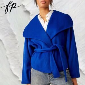 Free People Mina tie-belt jacket cobalt blue sz M edgy oversized sophisticated